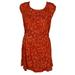 Free People Womens Orange Cap-Sleeve Printed Cutout Back A-Line Dress L