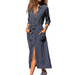 luethbiezx Women Striped Button-Down Collar High Split Long Maxi Midi Dress with Belt