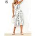 Luxtrada Women's Dresses Summer Boho Floral Spaghetti Strap Button Down Belt Swing A line Midi Dress with Pockets (Stripe White,M)