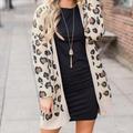 Women Autumn Winter Casual Sexy Leopard Print Slim Pocket Jacket Long Sleeve Loose Cardigan Warm Long Coat