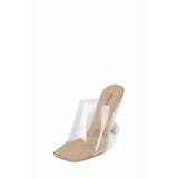 JEFFREY CAMPBELL Bare Slide Sandal Nude Suede Clear Transparent Mules (8.5, NUDE SUEDE CLEAR)