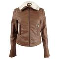 Coffee Shop Juniors Faux Fur-Collar Moto Jacket (Peanut, XS)