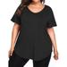 Plus Size Tunic Tops for Women Round Neck Loose Fit Blouse Short Sleeve Solid Blouse Summer Tee Shirt with Pocket