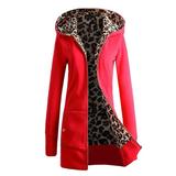 Women Jacket Spring Autumn Thick Warm Hooded Sweatshirt Leopard Zipper Coat Long Sleeves Velvet Overcoat Outwear S-3Xl Plus Size