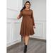 Women's Plus Size Ribbed Long Sleeve Fit & Flare Dress