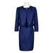 Albert Nipon Boat Neck Sleeveless Zipper Back Slod Cotton Jacquard Dress with Embellished Neck Open Front Long Sleeve Jacket-INDIGO