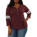 Unique Bargains Women's Plus Size Top V Neck Stripe Elbow Sleeve Henley T Shirt