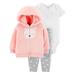 Child of Mine by Carter's Baby Girl Fleece Hooded Cardigan, Short Sleeve Bodysuit & Pants, 3pc Outfit Set