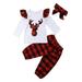 Infant Baby Girl Christmas Plaid Reindeer Applique Top and Pants with Headband 3pcs Cotton Outfits (Plaid Ruffle, 70/3-6 Months)