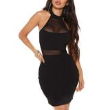 Womens Halter Bodycon Sleeveless Sheer Short Mini Dress Casual Party Clubwear Dresses