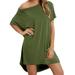 Women's Summer Casual T-Shirt Dress Solid Color Slanted Shoulder Short Sleeve Mini Dress