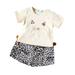 Seyurigaoka Little Girl Short Sleeve Cartoon Cat T-shirt + Leopard Skirt Pant 2 Piece Suits