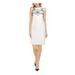 KASPER Womens Ivory Sleeveless Scoop Neck Knee Length Pencil Cocktail Dress Size 8