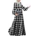 ZANZEA Women Casual Muslim Kaftan Plaid Check Crew Neck Blouson Maxi Dress