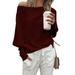 Plus Size Womens Off Shoulder Sweatshirt Slouchy Long Raglan Sleeve Elastic T Shirts Pullover Tops Blouse S-5XL