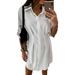 Womens Mini Dress Plain Long Sundress Collared Office Summer Casual Work