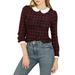 Allegra K Women's Peter Pan Collar Contrast Long Sleeve Plaid Shirt