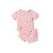 Calsunbaby Baby Girls Boys Clothing Set, Solid Color Ribbed Short Sleeve Tops and Shorts Two-piece Suit for Birthday Party Photography