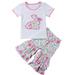 2PCS Toddler Baby Girls Easter Outfits Short Sleeve Bunny Tshirt Top+Ruffle Floral Pant