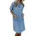 Women's Summer Denim Short Sleeve Mini Dress Pockets Plus Size Shift Sundress