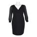 Adrianna Papell V-Neck Piping Detail Long Sleeve Zipper Back Solid Jersey Dress (Plus Size)-BLACK