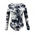 Women Jumpsuit Ladies Autumn Print Button Waist Long Sleeve V-neck Shorts Tops