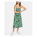 FREE PEOPLE Womens Green Printed Spaghetti Strap Square Neck Tea-Length Shift Dress Size 8