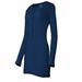 Skylinewears Women Henley Neck Button Placket Long Sleeve Fashion Casual Mini Dress Navy Small