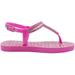 bebe Girls' Big Kid Slip-On PCU T-Strap Sandals with Rhinestones and Glitter Logo Footbed, Open-Toe Flat Fashion Summer Thong Shoes Pink
