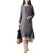 Zewfffr Fake 2pcs Plus Size Irregular Dress Women Long Sleeve Dresses (Grey L)