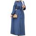 ZANZEA Women Stitching Lace-up Puff Long Sleeve Muslim Long Dress