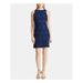 RALPH LAUREN Womens Navy Sleeveless Jewel Neck Above The Knee Shift Dress Size 4P