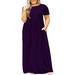 UKAP Womens Plus Size Party Dress Floral Long Dress Women Lady Casual Short Sleeve O Neck Maxi Dresses with Side Pockets L-5X