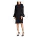 RALPH LAUREN Womens Black Belted Bell Sleeve Jewel Neck Above The Knee Dress Size 8