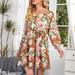 MABOTO Fashion Women Floral Print Dress V Neck Long Sleeve Batwing Sleeve High Waist Mini Dress