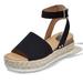 DailyShoes Women's Chunky Strappy Flat Platform Flatform Sandal Espadrilles Ankle Strap Buckled Sandals Adjustable Comfort Casual Hollow Open Toe