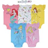 Disney Princess Cinderella Princess Belle Aurora Princess Ariel Baby Girls 5 Pack Bodysuit White 12 Months