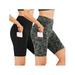 2PCS Women Stretch High Waisted Leggings Shorts Running Yoga Workout Shorts with Pockets Cycling Dance Biker Shorts Ladies Gym Biker Hot Active Stretch Exercise Shorts