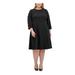 TOMMY HILFIGER Womens Black Embellished Zippered Long Sleeve Jewel Neck Knee Length Fit + Flare Wear To Work Dress Size 16W