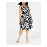 JESSICA HOWARD Womens Navy Belted Floral-print V Neck Below The Knee Wrap Dress Party Dress Size 18W