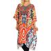 Sakkas Jenni Women's Mid Length Boho Caftan Kaftan Dress Cover up Flowy Rhinestone - IR2-Red - One Size Regular