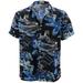 Men's Hawaiian Tropical Luau Aloha Beach Party Button Up Casual Dress Shirt (Black Blue, L)