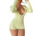 Women's Sexy Backless Deep V Neck Shorts Long Sleeve Knitted One Piece Bodysuit Pajama Onesie Bodycon Rompers