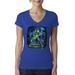 Rocking out Skeleton Playing Guitar Womens Halloween Slim Fit Junior V-Neck Tee, Royal, Small
