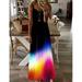 New Women's Tie Dye Print Sexy Loose Dress Sleeveless Long Maxi Dress Elegant Party Club Floral Print V Neck Sundress Colorful Dress Spaghetti Strap Dress