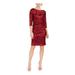 JESSICA HOWARD Womens Red Sequined Long Sleeve Jewel Neck Knee Length Sheath Party Dress Size 12P