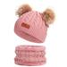 Winnereco Kids Hat Scarf,2pcs Neck Warmer Pompom Knitted Beanie Cap,5-12Y (Pink)