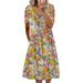 Womens Casual Short Sleeve Zip V-neck Dress Casual Tie Dye Floral Cold Shoulder Hollow Out Midi Dresses