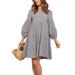 Womenâ€™s Casual Tunic Dress Round Neck Long Sleeve Ruffle Loose Flowy Babydoll Swing Mini Shift Dresses