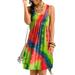 Sexy Dance Women Summer Sleeveless Short Dress Casual Swing Pleated Beach Tank Dress Tie Dye Printed Sundress